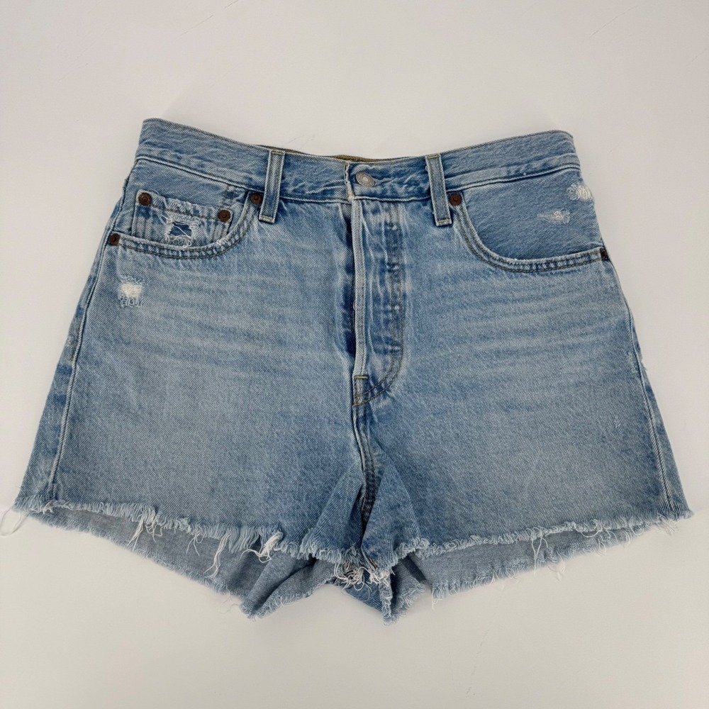 Levis Premium Ribcage Shorts Light Wash Denim High Rise Cut Off Sz 29 Distressed